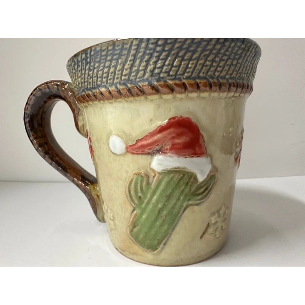 Vintage 2007 Canyon Ranch Christmas Mug Western Cactus Cowboy Boot Pottery